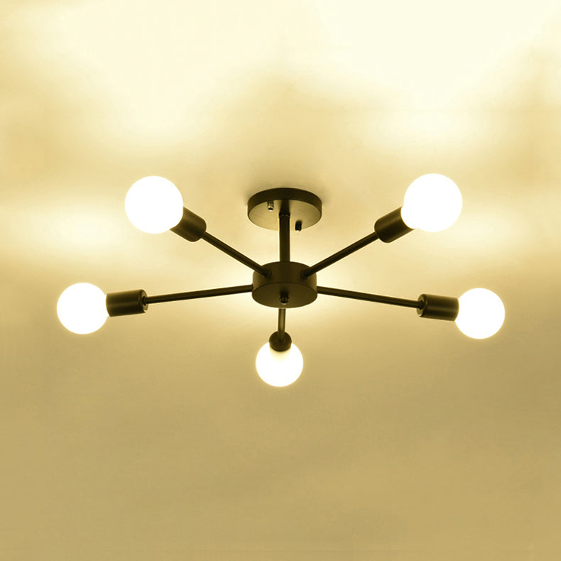 Nordic Metal Sputnik Ceiling Flush Mount Light 5/10 Lights White/Black Bedroom Semi Flush Ceiling Light