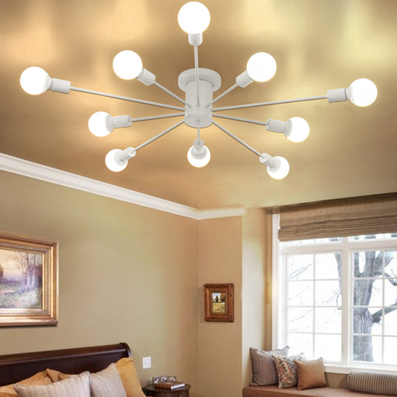 Nordic Metal Sputnik Ceiling Flush Mount Light 5/10 Lights White/Black Bedroom Semi Flush Ceiling Light