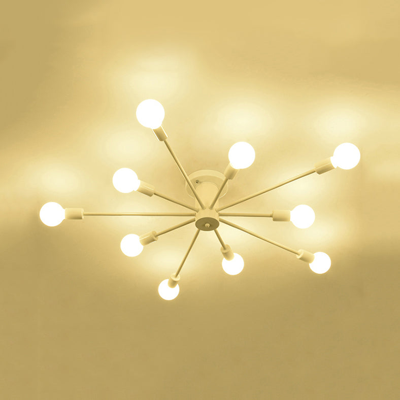 Nordic Metal Sputnik Ceiling Flush Mount Light 5/10 Lights White/Black Bedroom Semi Flush Ceiling Light