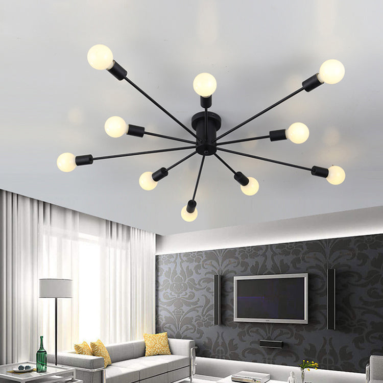 Nordic Metal Sputnik Ceiling Flush Mount Light 5/10 Lights White/Black Bedroom Semi Flush Ceiling Light