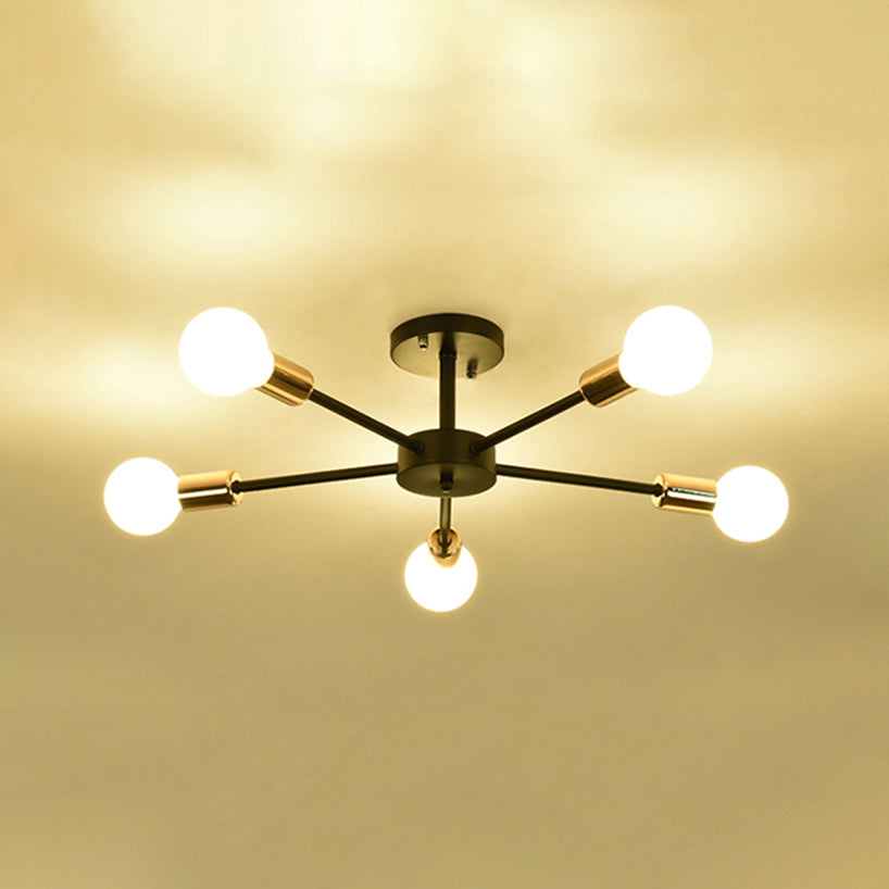 Nordic Metal Sputnik Ceiling Flush Mount Light 5/10 Lights White/Black Bedroom Semi Flush Ceiling Light