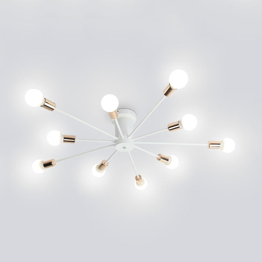 Nordic Metal Sputnik Ceiling Flush Mount Light 5/10 Lights White/Black Bedroom Semi Flush Ceiling Light