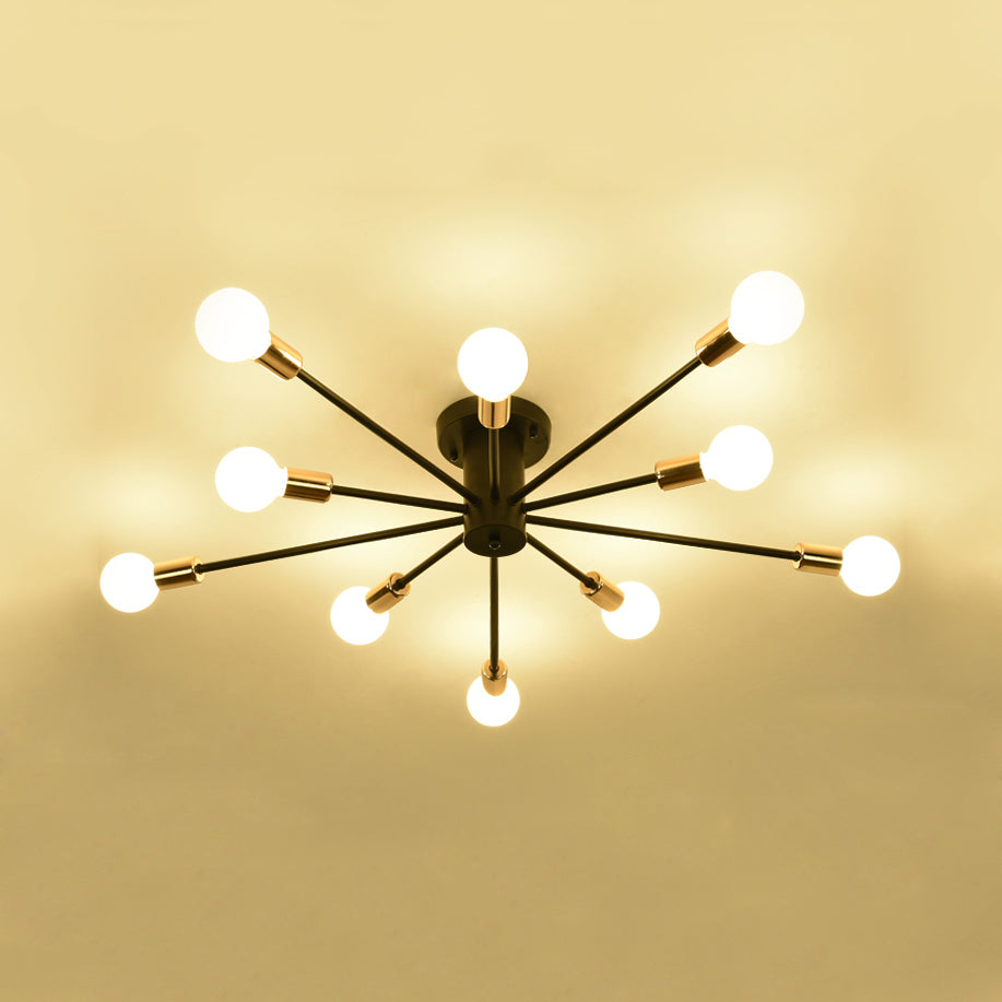 Nordic Metal Sputnik Ceiling Flush Mount Light 5/10 Lights White/Black Bedroom Semi Flush Ceiling Light