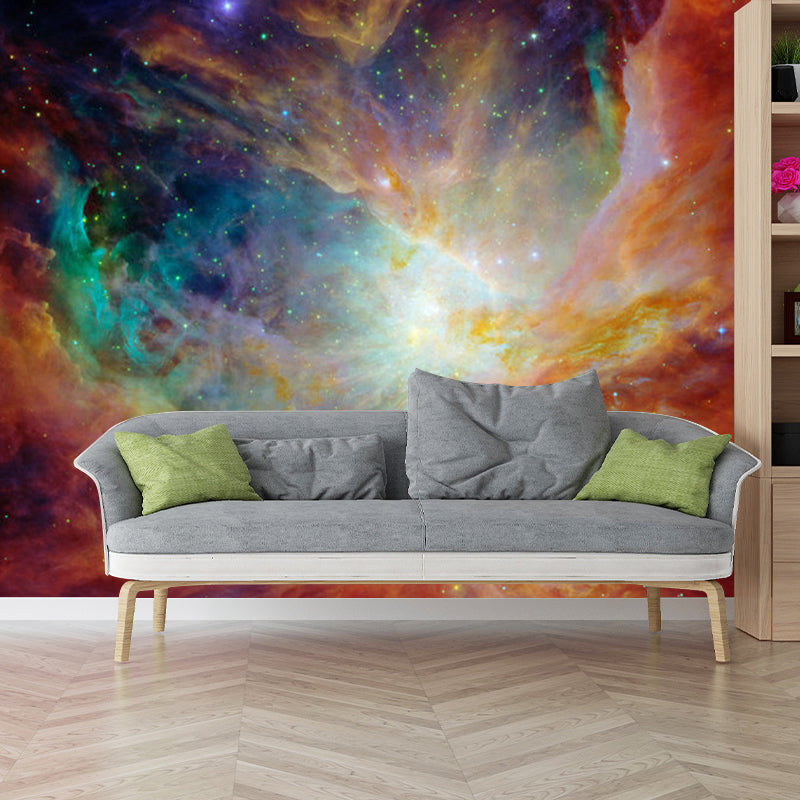 Photography Luminous Galaxy Mural Wallpaper for Bedroom Decoration in Orange, Made to Measure