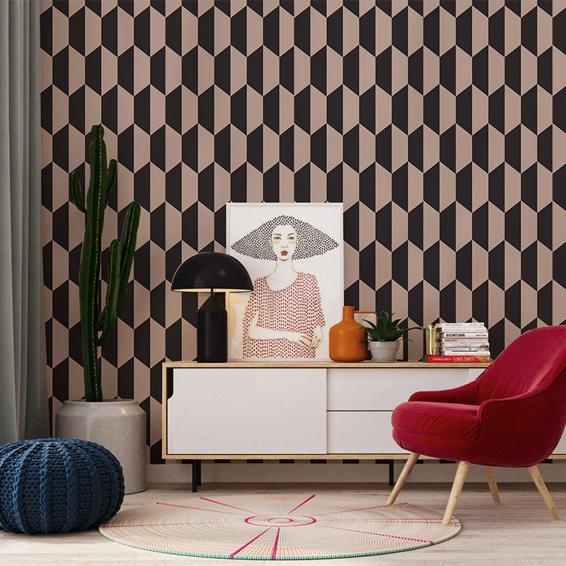 Kleurblok wanddecoratie voor woonkamer Harlequin behangrol in natuurlijke kleur, vlekbestendig
