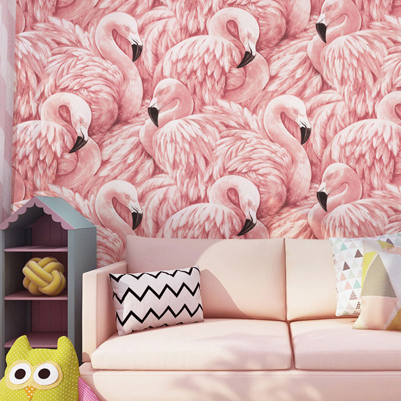 Tropical Flamingo Wallpaper Roll for Girls Bedroom, Soft Pink, 33-foot x 20.5-inch