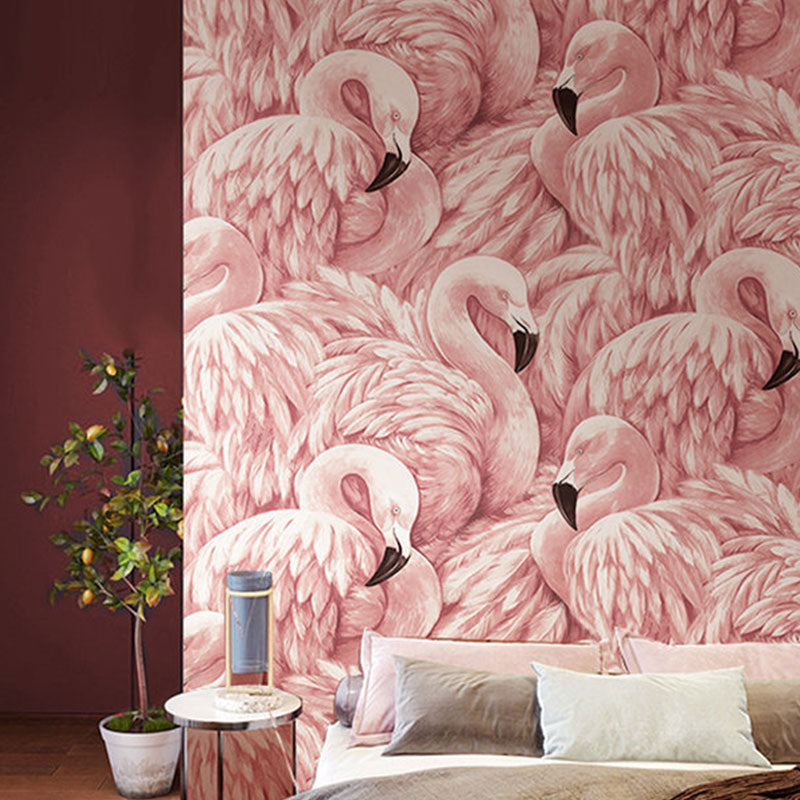 Tropical Flamingo Wallpaper Roll for Girls Bedroom, Soft Pink, 33-foot x 20.5-inch