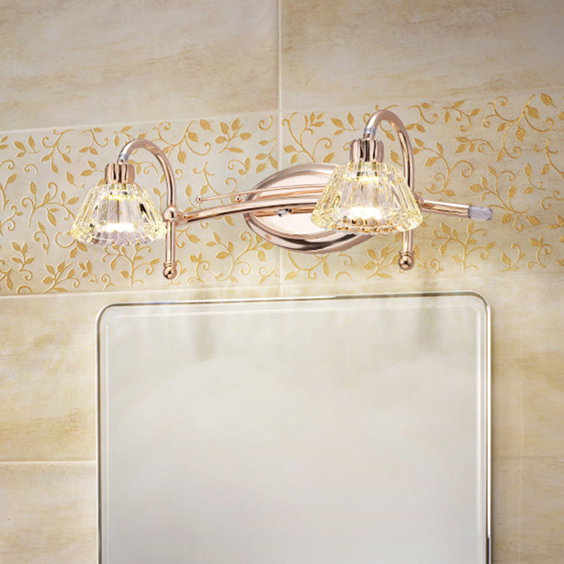 2/3 Bulbs Wall Vanity Light Contemporary Truncated Cone Shade Crystal Wall Mounted Lamp in Rose Gold
