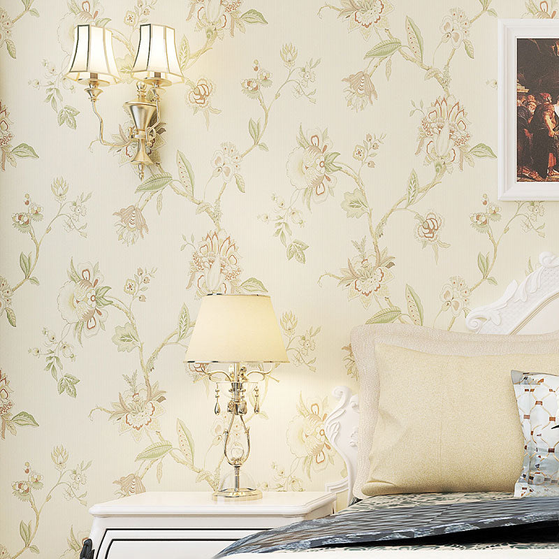 Flower and Bird Wall Decor in Soft Yellow Non-Woven Fabric Wallpaper for Home, 31' x 20.5"