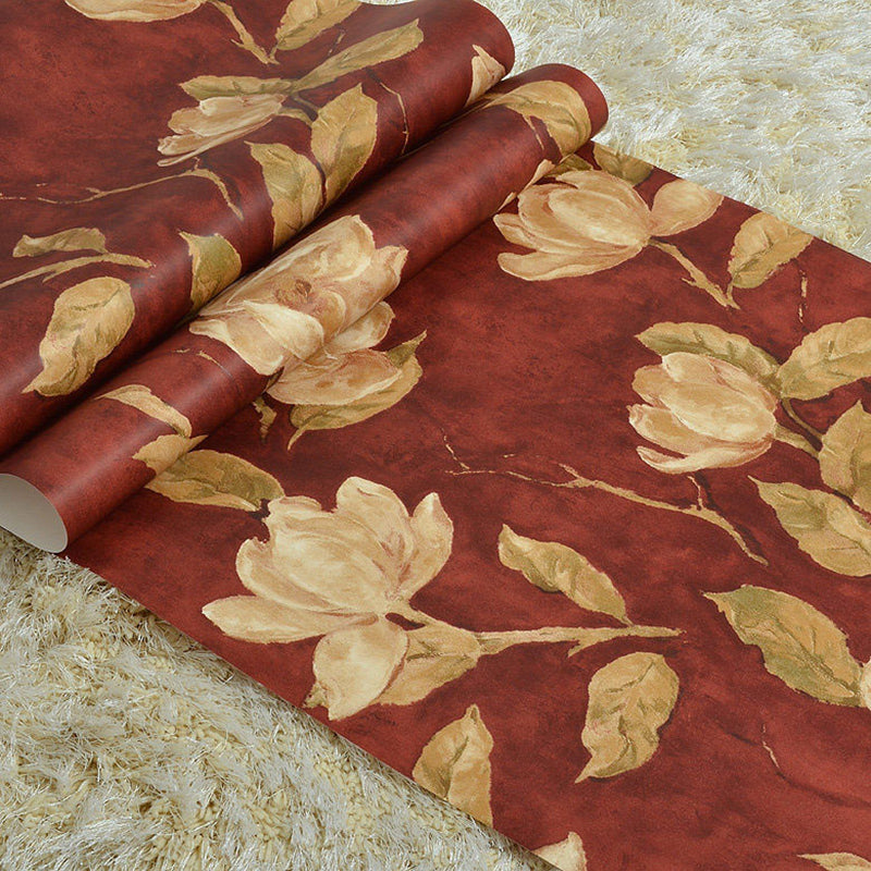 Dark Red Blossoming Roses Wallpaper Moisture-Resistant Wall Decor for Bedroom, Non-Pasted