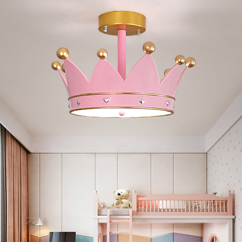 Lampe semi-affleurante en forme de couronne, finition rose, luminaire métallique à LED de dessin animé