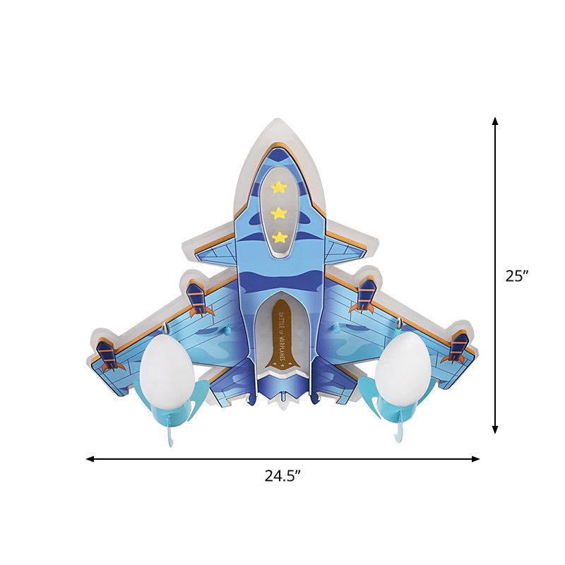 Apparecchio da incasso a forma di aereo Cartoon acrilico LED illuminazione da incasso blu con paralume in vetro smerigliato