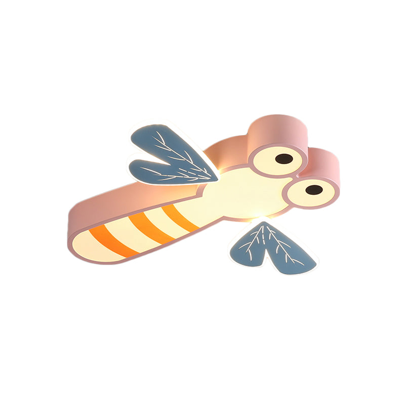 Lámpara de techo empotrada de dibujos animados LED acrílica con luz empotrada para dormitorio con forma de libélula en rosa/amarillo