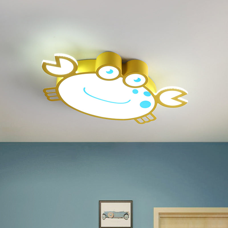 Yellow Finish Crab Shape Flush Mounted Light Cartoon LED Acrylic Flush Ceiling Lamp Fixture