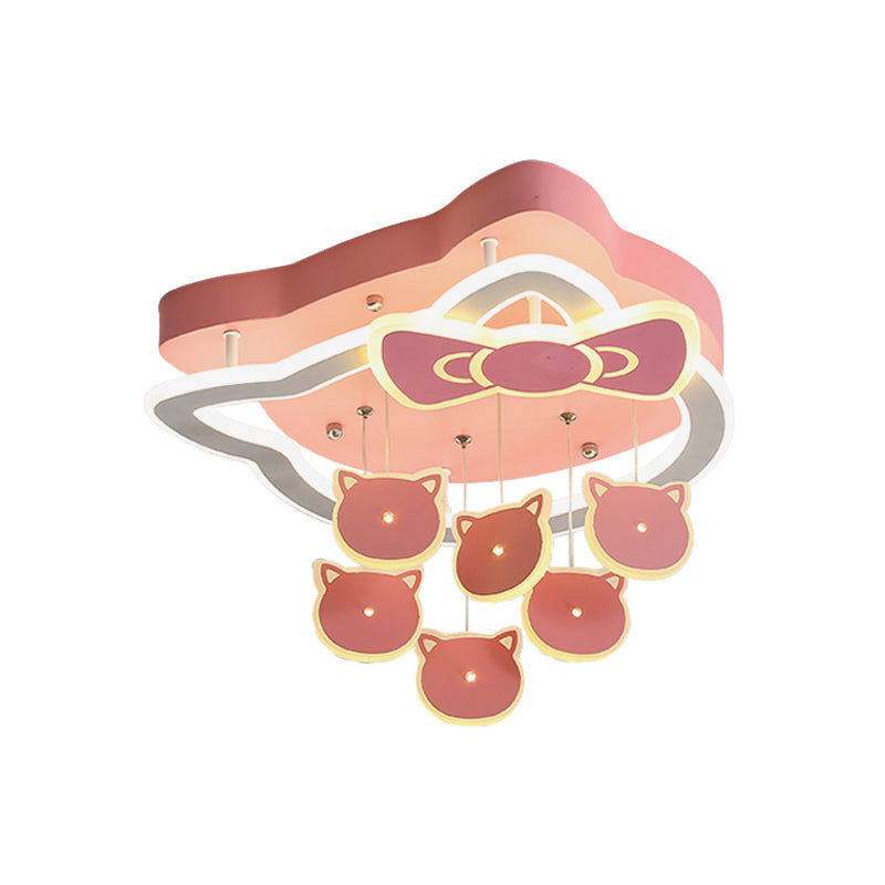 Pink Finish Cat Shape Flush Lighting Cartoon LED Acrylic Flush Mounted Lamp Fixture for Child Bedroom