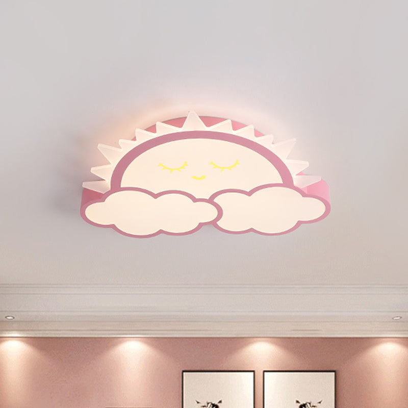 Sun and Cloud Kids Room Ceiling Flush Mount Acrylic LED Nordic Flush Light Fixture in Yellow/Blue/Pink