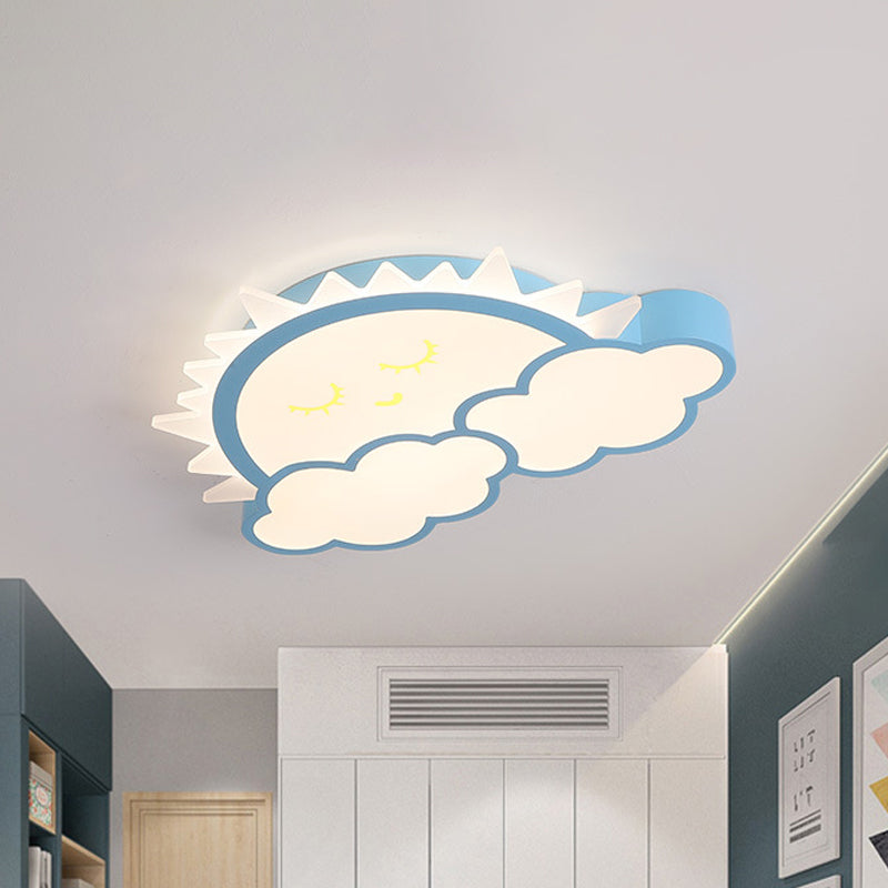 Sun and Cloud Kids Room Ceiling Flush Mount Acrylic LED Nordic Flush Light Fixture in Yellow/Blue/Pink