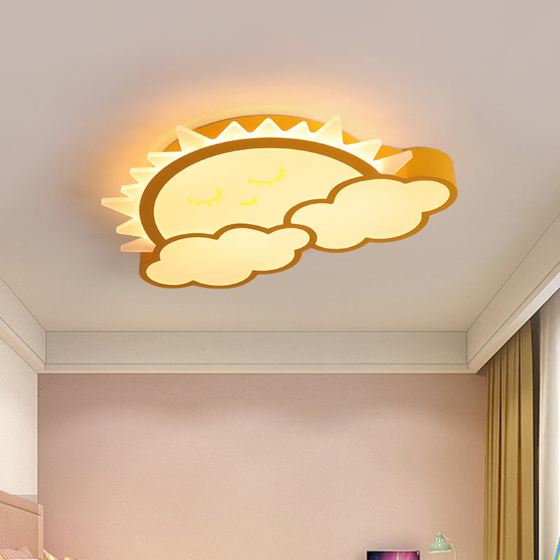 Sun and Cloud Kids Room Ceiling Flush Mount Acrylic LED Nordic Flush Light Fixture in Yellow/Blue/Pink