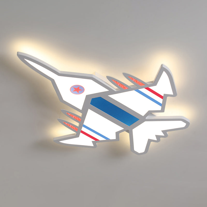Acrylic Aircraft-Shape Ceiling Flush Cartoon LED Flush Mount Fixture in White/Blue for Boy Bedroom