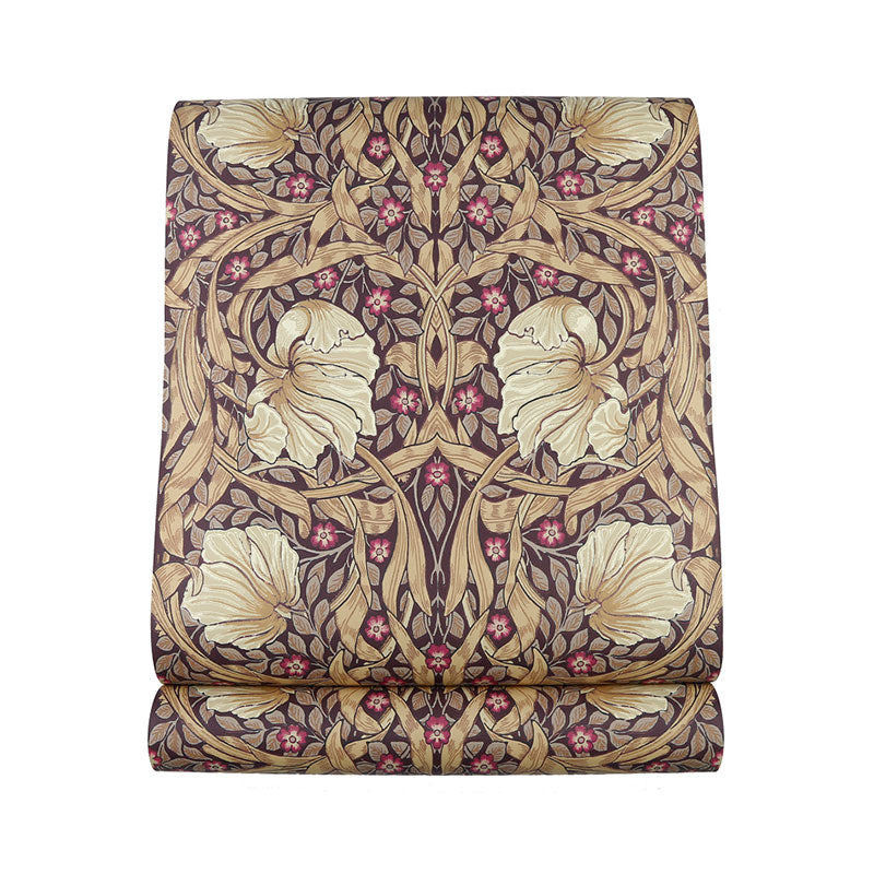 57.1 sq ft. Rural Wallpaper Roll for Bedroom Decor with Garden Flowers Design in Dark Red