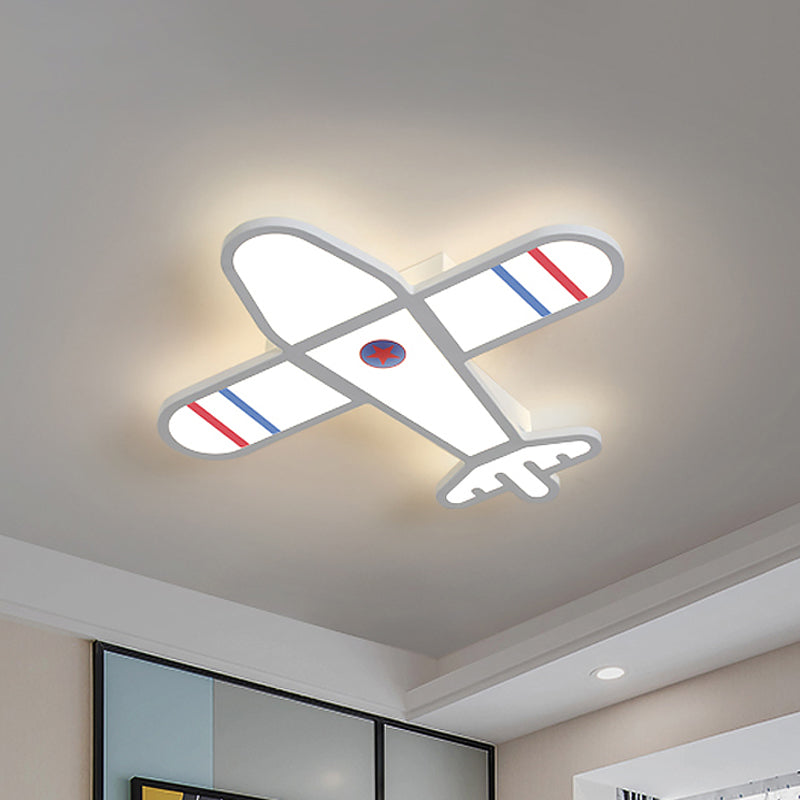 Plane Shaped Flushmount Light Cartoon Acrylic LED Bedroom Flush Mounted Lamp in White/Blue