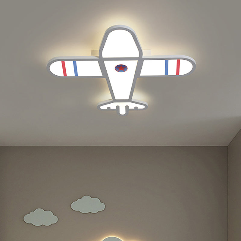 Plane Shaped Flushmount Light Cartoon Acrylic LED Bedroom Flush Mounted Lamp in White/Blue