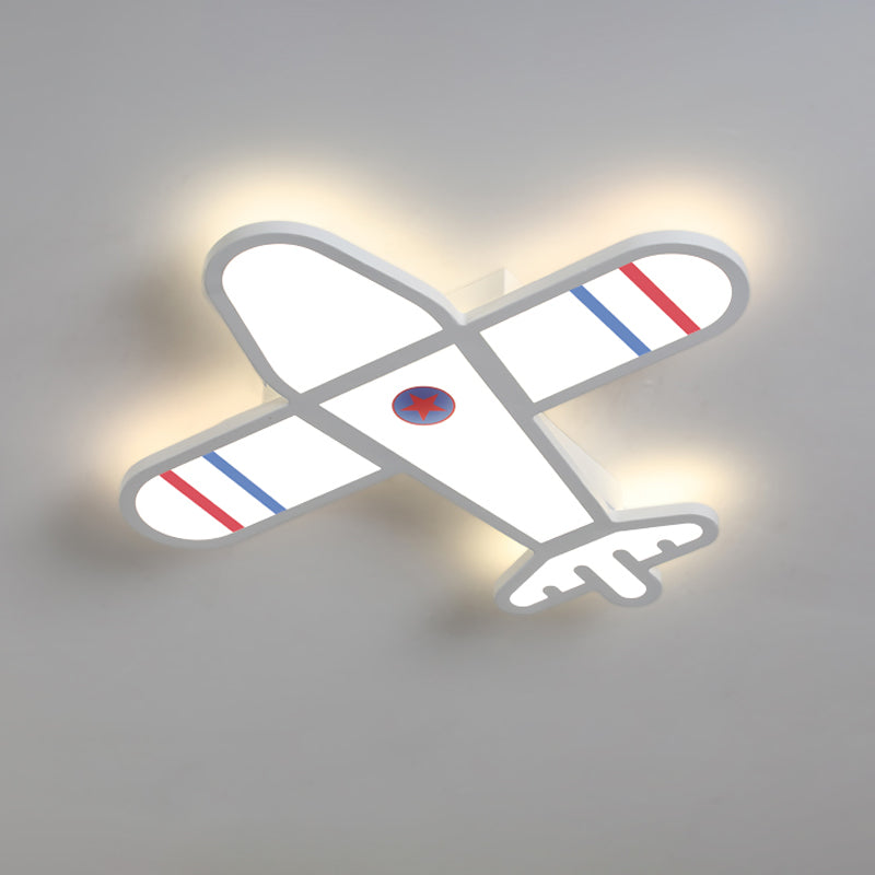 Plane Shaped Flushmount Light Cartoon Acrylic LED Bedroom Flush Mounted Lamp in White/Blue