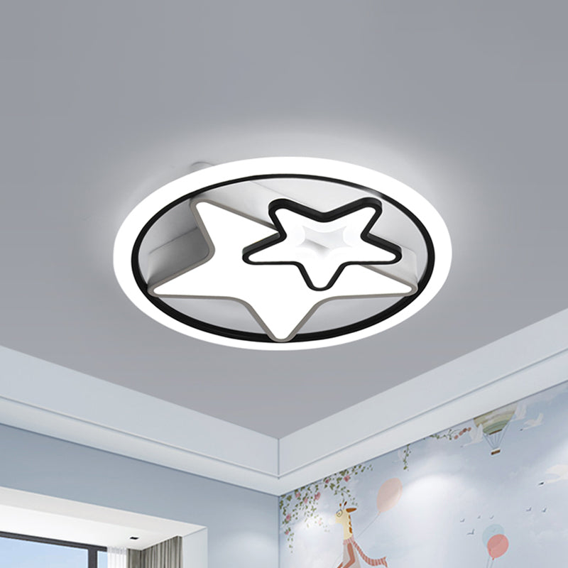 Dual Star Flush Lighting Nordic Acrylic LED Bedroom Ceiling Mounted Fixture in White and Black