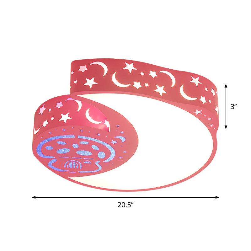 Lampada da incasso in metallo con luna e funghi Lampada da incasso a LED rosa stile bambini