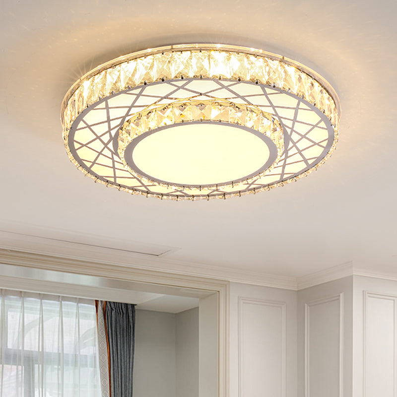 Stainless-Steel Round Ceiling Mounted Lamp Modernism LED Crystal Flush Light Fixture for Bedroom