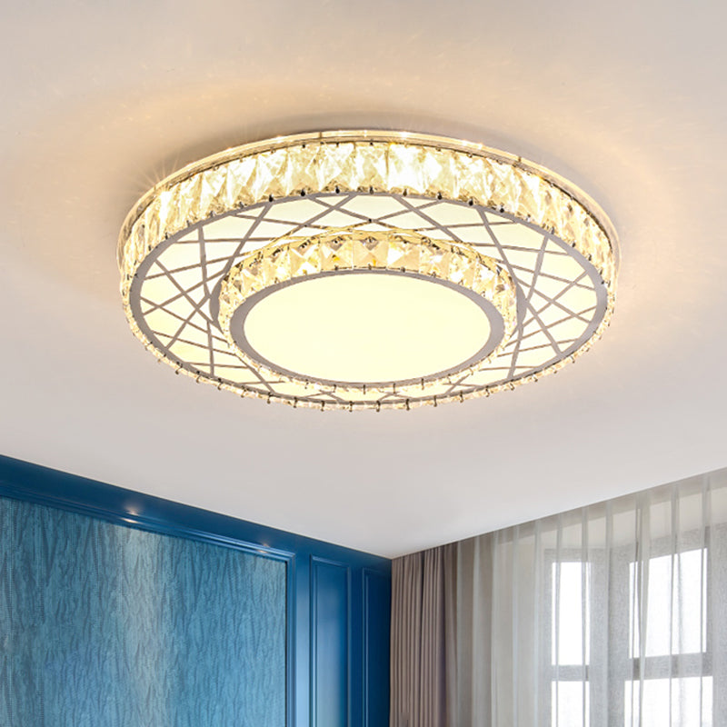 Stainless-Steel Round Ceiling Mounted Lamp Modernism LED Crystal Flush Light Fixture for Bedroom