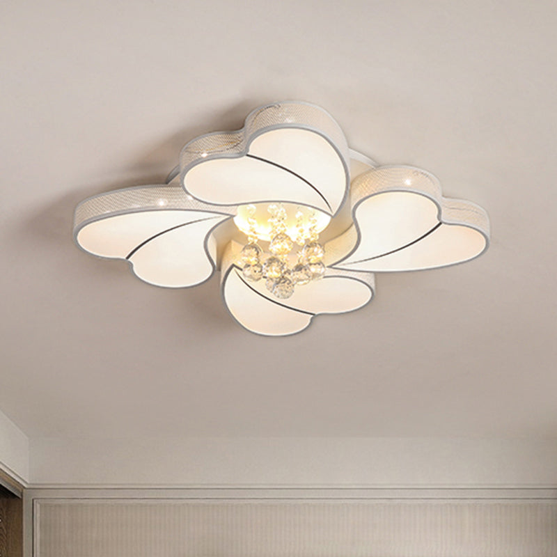 Loving Heart Flush Lamp Fixture Contemporary Acrylic 4 Heads White LED Flush Mount with Crystal Droplet