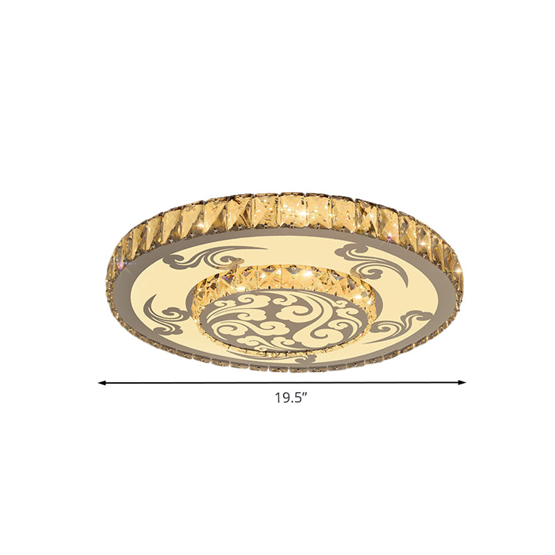 Nickel Finish 2-Tier Round Ceiling Flush Modernist Crystal Block LED Flush Mounted Light