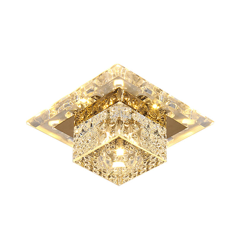 Clear Crystal Cube Flushmount Lamp Simplicity LED Flush Mount Ceiling Light for Hallway