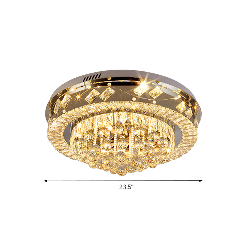 Round Flush Ceiling Lighting Modernism Clear Beveled Crystal LED Bedroom Flush Mounted Lamp