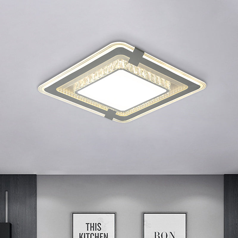 Metal Square Flushmount Lighting Minimalist LED Grey Flush Mount Halterung mit Crystal Block Detail