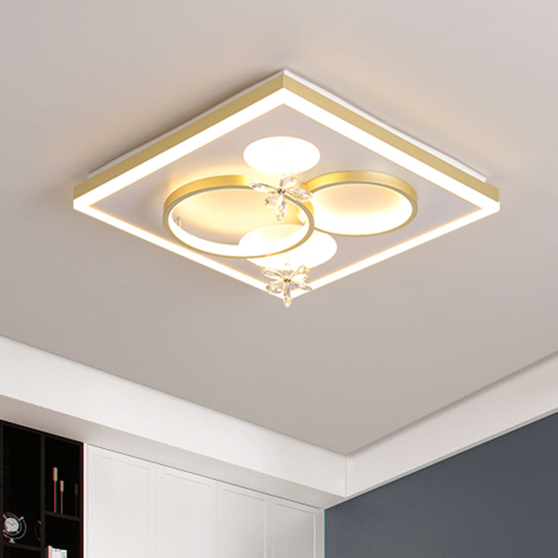 Quadratische Metall-Unterputzleuchte, moderne LED-Gold-Unterputzleuchte mit Blumen-Kristall-Dekor