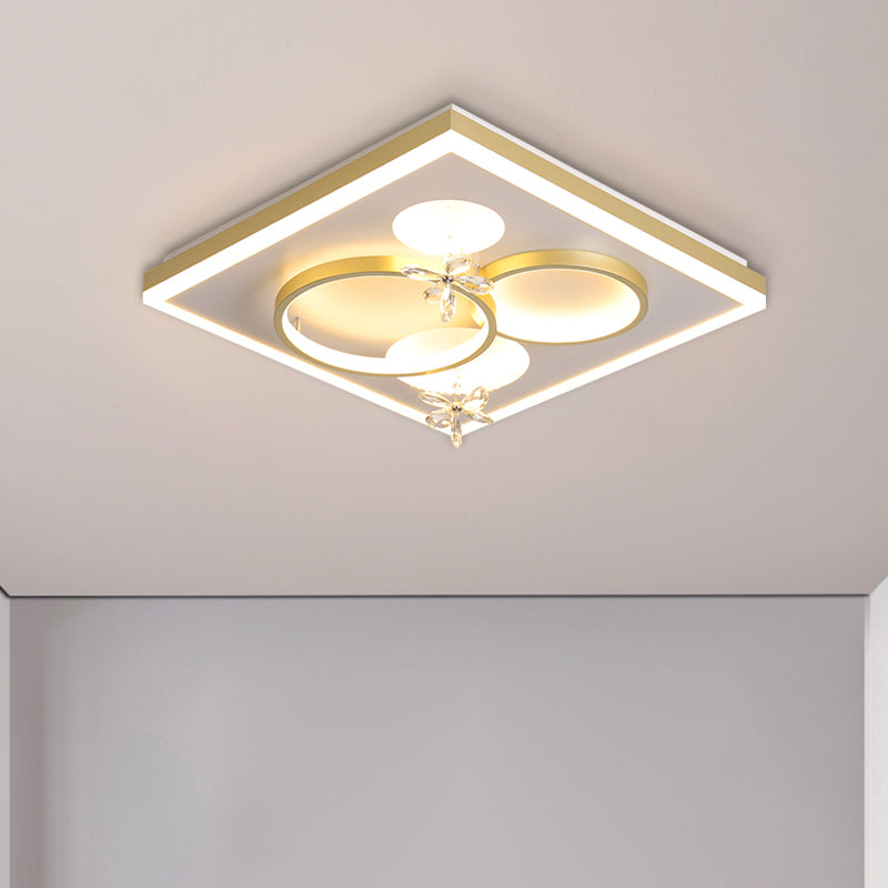Quadratische Metall-Unterputzleuchte, moderne LED-Gold-Unterputzleuchte mit Blumen-Kristall-Dekor