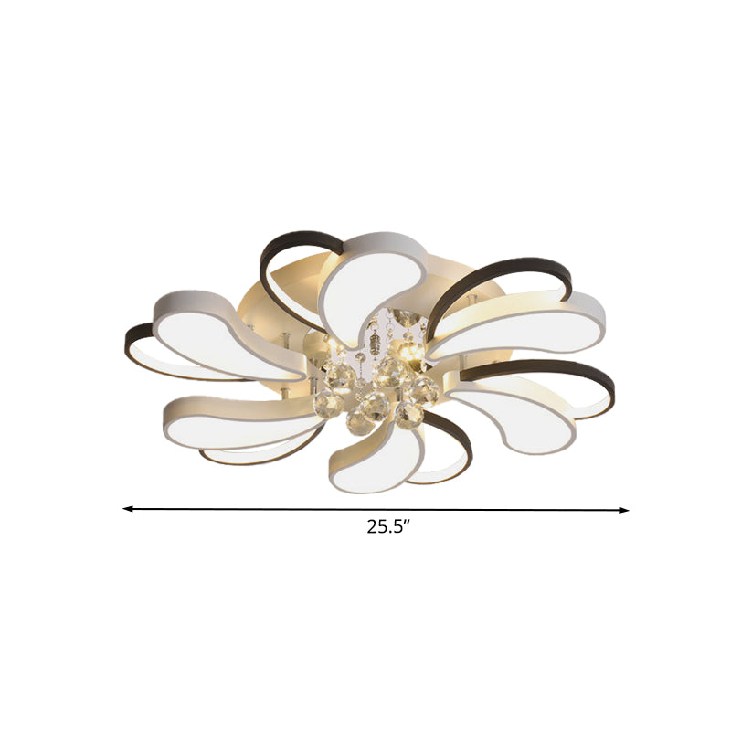 Schwarz-weiße, halbbündige Spiral-Herzlampe, moderne LED-Einbauleuchte aus Metall mit Kristalltropfen