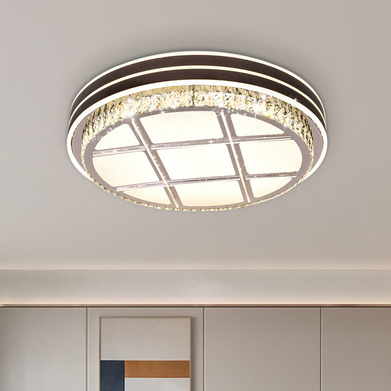 Moderne runde Deckenbefestigung Kristall Block LED-Schlafzimmer Flush Beleuchtung in Braun
