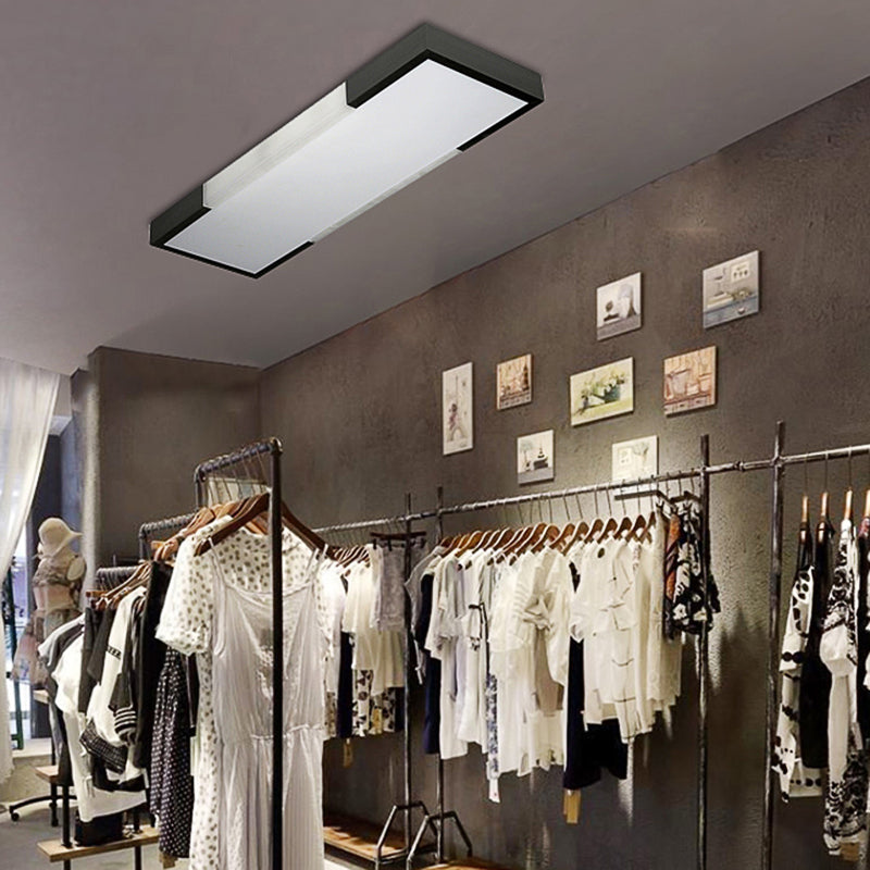 8"/15" Wide Simplicity Rectangular Flush Mount Lamp Metal 24.5"/35.5" Long Led Cloakroom Flush Light Fixture in Black/Silver
