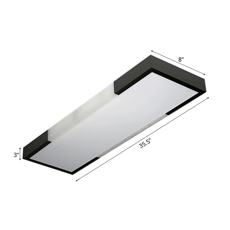 8"/15" Wide Simplicity Rectangular Flush Mount Lamp Metal 24.5"/35.5" Long Led Cloakroom Flush Light Fixture in Black/Silver