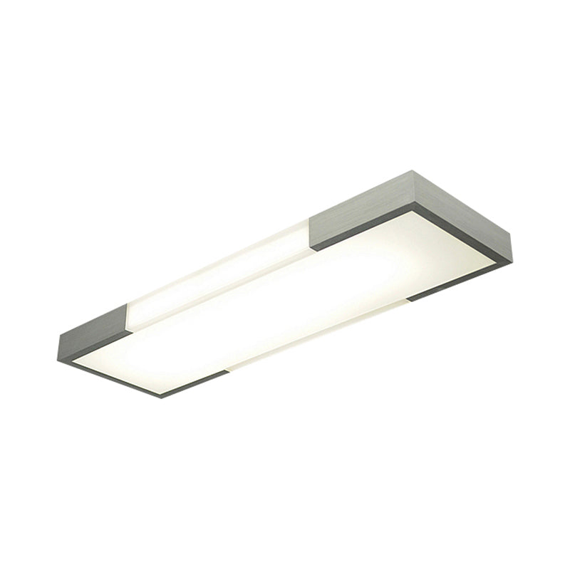 8"/15" Wide Simplicity Rectangular Flush Mount Lamp Metal 24.5"/35.5" Long Led Cloakroom Flush Light Fixture in Black/Silver