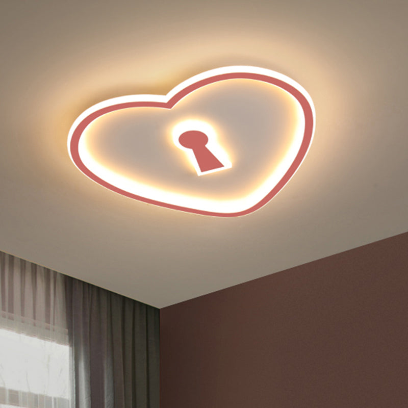 Minimalista Loving Heart Iron Flush Mount Ultrathin LED Massimale Light in Pink / White for Bedroom