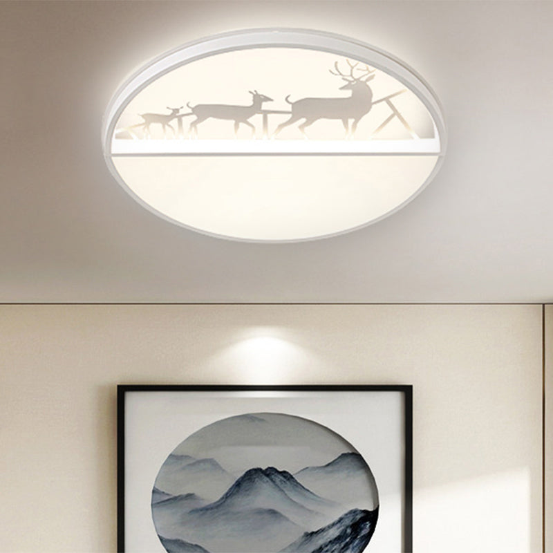 Kreis Flush Mount Vertiefte Beleuchtung Nordic Acryl Schlafzimmer LED Deckenleuchte mit Deer Silhouette in Grey/Schwarz/Weiß