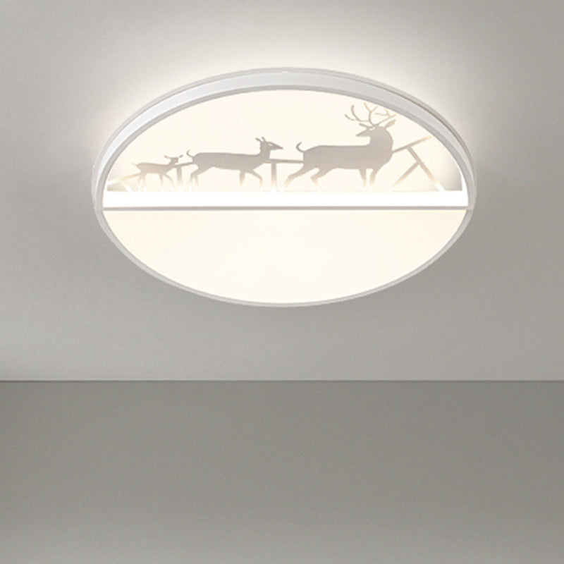 Lampada da soffitto a LED per camera da letto in acrilico nordico con illuminazione da incasso a cerchio con silhouette di cervo in grigio/nero/bianco