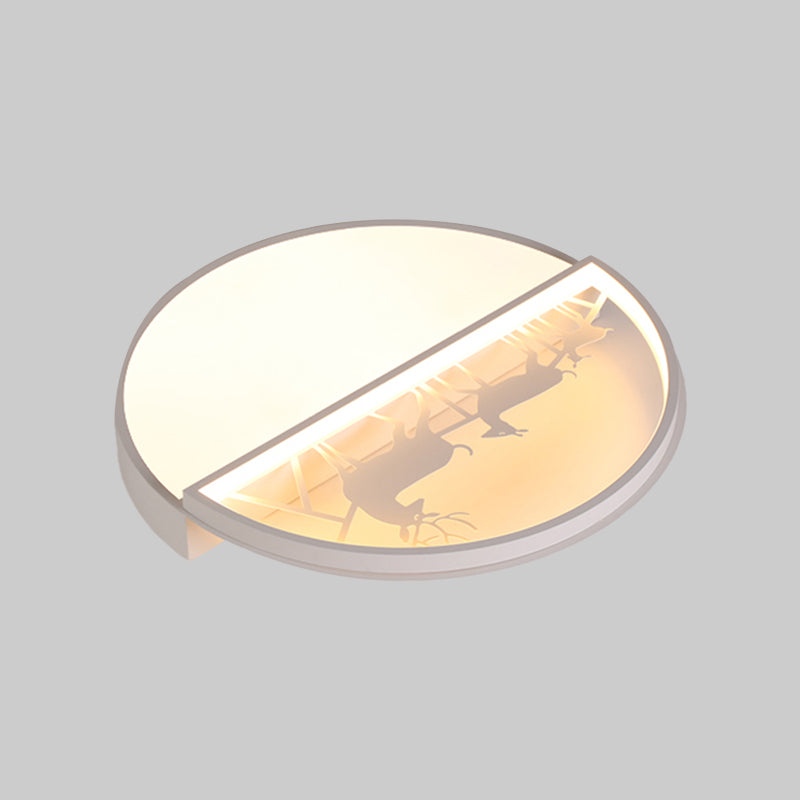 Kreis Flush Mount Vertiefte Beleuchtung Nordic Acryl Schlafzimmer LED Deckenleuchte mit Deer Silhouette in Grey/Schwarz/Weiß