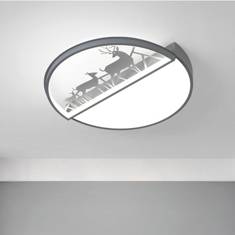Kreis Flush Mount Vertiefte Beleuchtung Nordic Acryl Schlafzimmer LED Deckenleuchte mit Deer Silhouette in Grey/Schwarz/Weiß