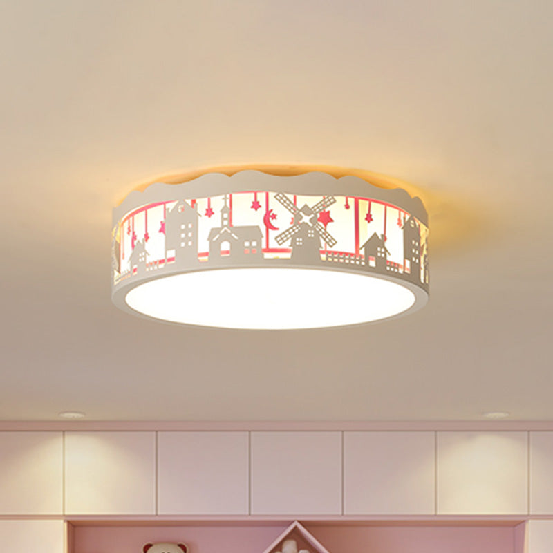 Cartoon House gemusterte Trommel-Unterputz-Eisen-LED-Deckenleuchte für Kinderspielzimmer in warmem/weißem Licht