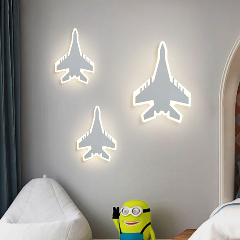 Jet Kids Bedroom Flush Mount Wall Sconce Acrylic Cartoon LED Wall Mount Lighting in White/Blue